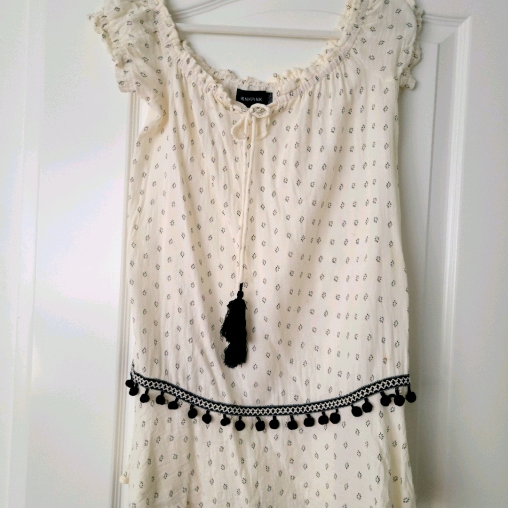 Off shoulder polka dot dress in cream